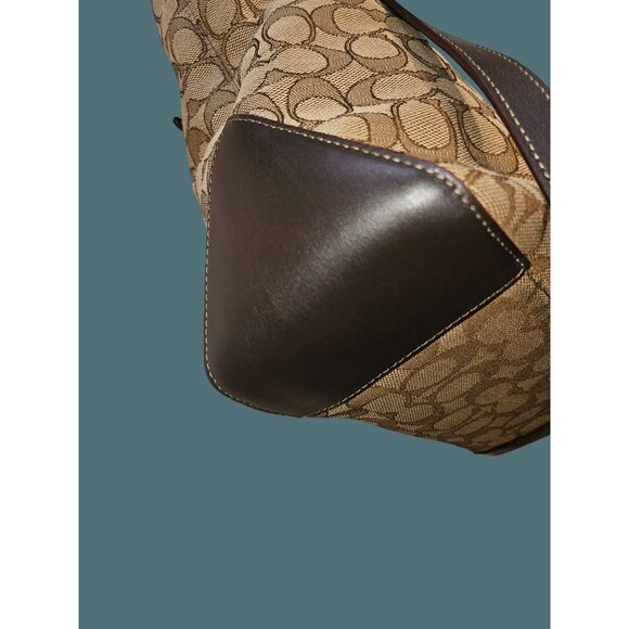 Coach Outline Signature Canvas Leather Tote Zip Shoulder Bag #F58282 - Picture 9 of 13